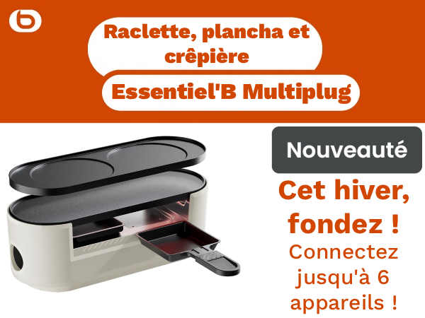 découvrez la nouvelle gamme de raclette essentiel'b, la multiplug twist dans votre magasin Boulanger Le Puy-en-Velay !