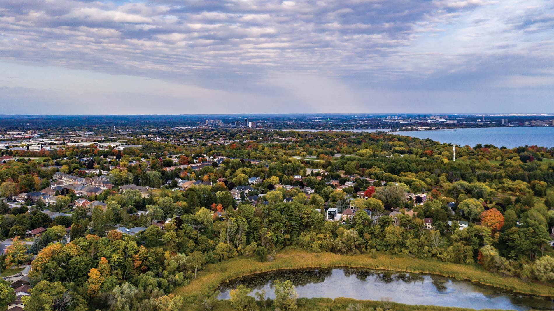 Vue aérienne d’un parc urbain et d’une rivière