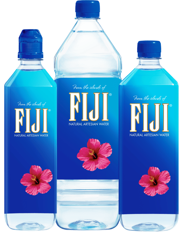 Three bottles of FIJI water