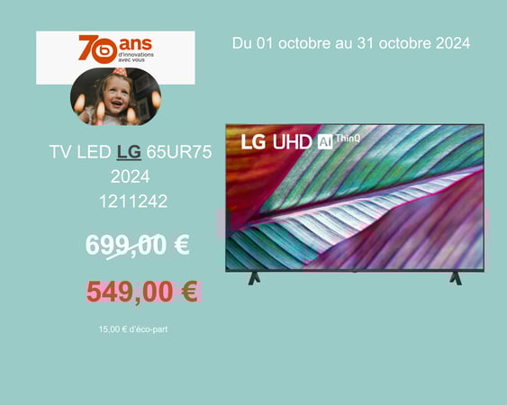 Venez découvrir l'offre exclusive TV LED LG 65UR75 2024 dans votre magasin Boulanger Bordeaux Mérignac