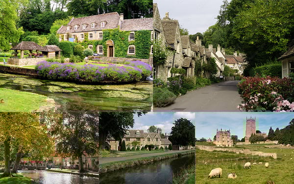 バイブリーのイメージ（左上）
バーフォードのイメージ（右上）
ボートン・オン・ザ・ウォーターのイメージ（左下）
ストウ・オン・ザ・ウォルドのイメージ（中下）
チッピング・カムデンのイメージ（右下）