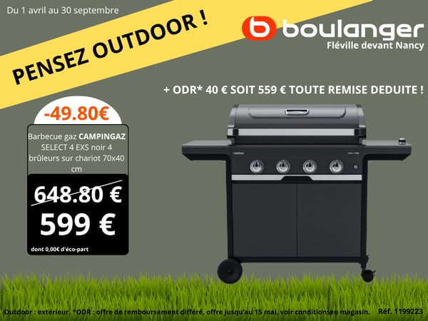 Barbecue gaz CAMPINGAZ SELECT 4 EXS noir 4 brûleurs sur chariot 70x40 cm