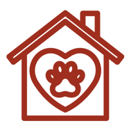 Dog house with heart and paw in middle