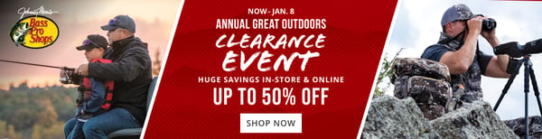 Save up to 50% at the Bass Pro Shops Annual Clearance Sale