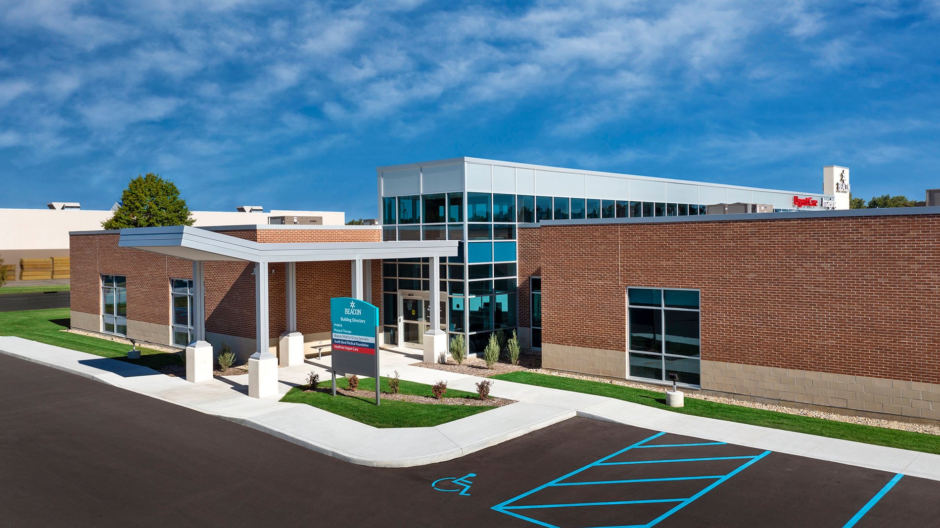 Beacon Goshen Outpatient Center building during the day, with a covered patient entrance