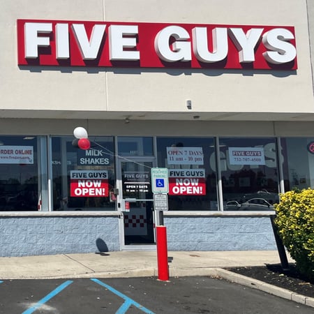 Entrance to the Five Guys at 1114 Route 9 South in Old Bridge, New Jersey.