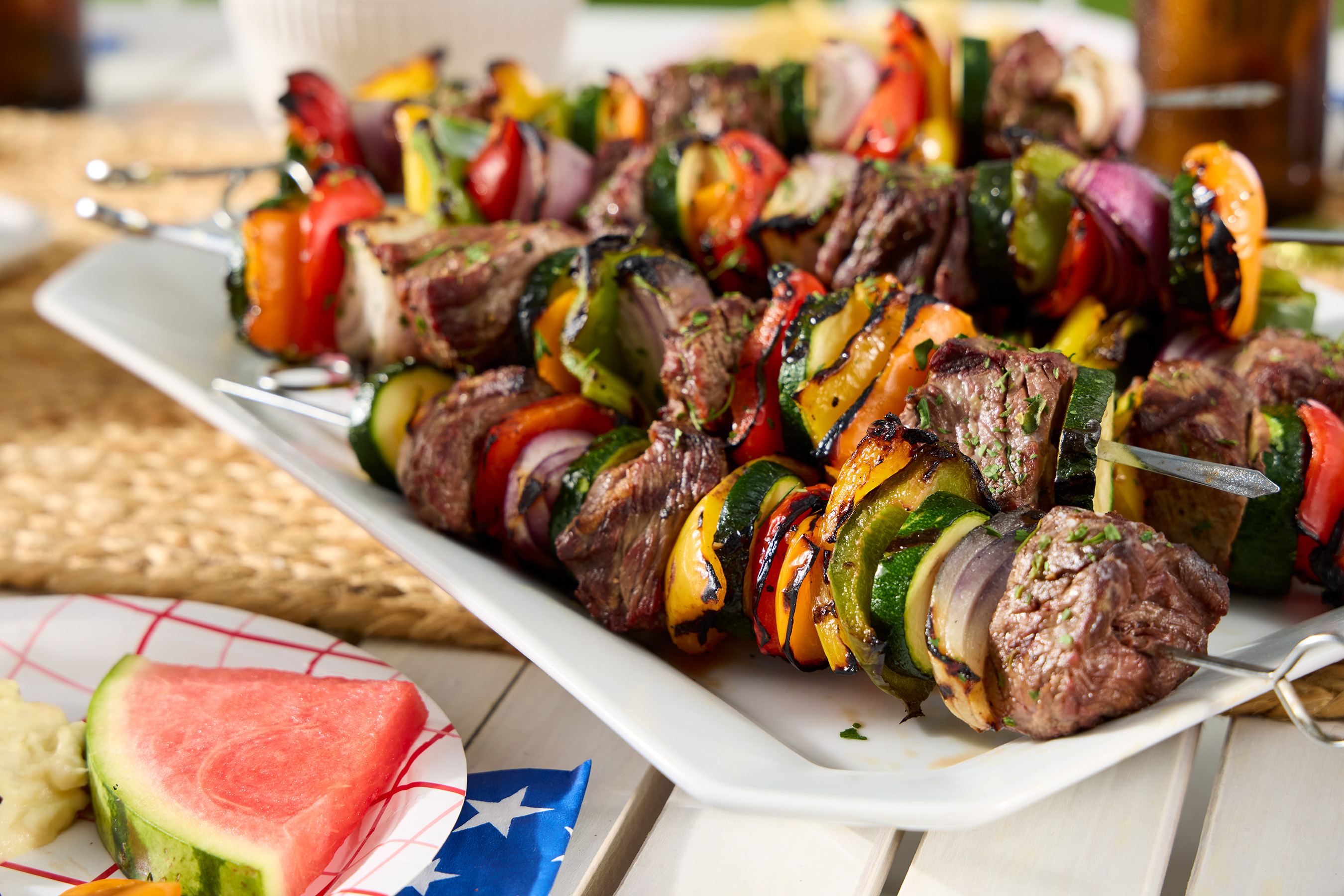 barbecue skuers and watermelon