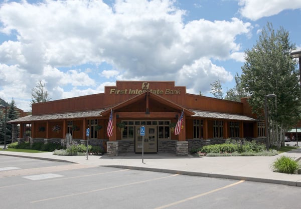 Exterior image of First Interstate Bank in Jackson, Wyoming.