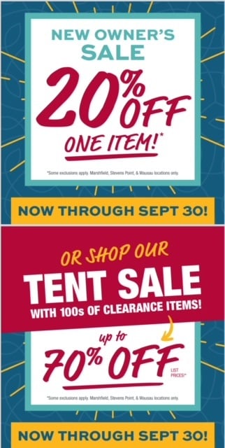 New Owners Tent Sale