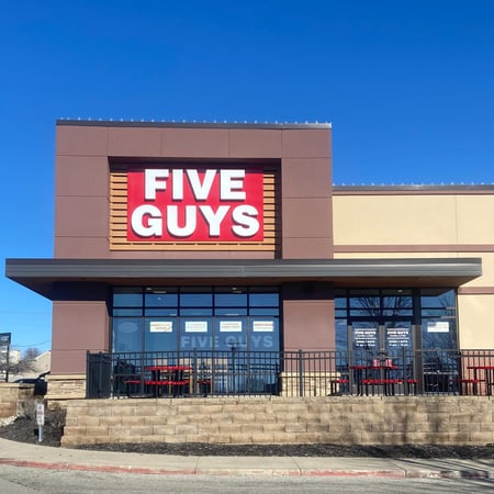 Exterior photograph of the Five Guys restaurant at 3700 Frederick Boulevard in St. Joseph, Missouri.