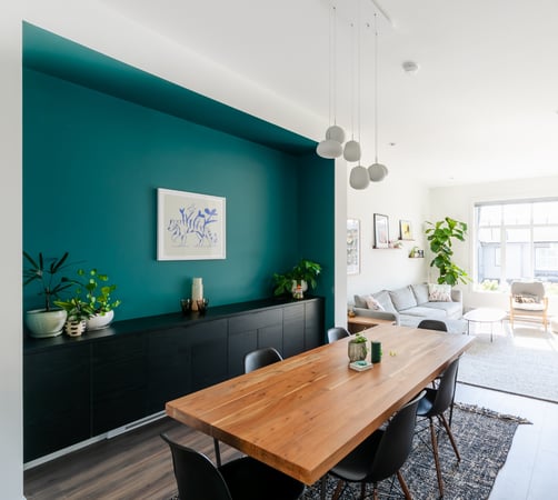 dark toned dining room sideboard in an alcove by California Closets Vancouver, British Columbia.
