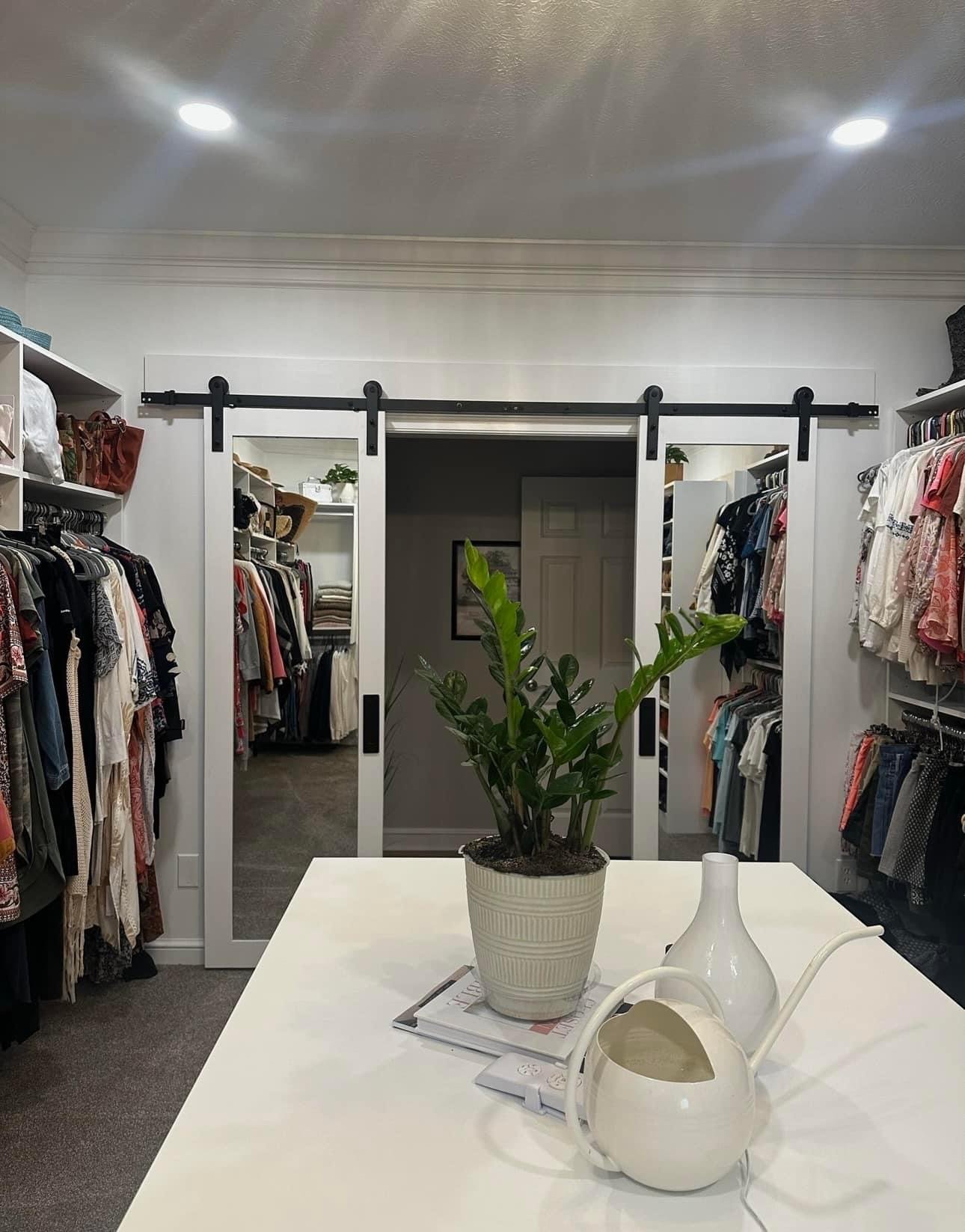 Walk-in with mirrored barn doors