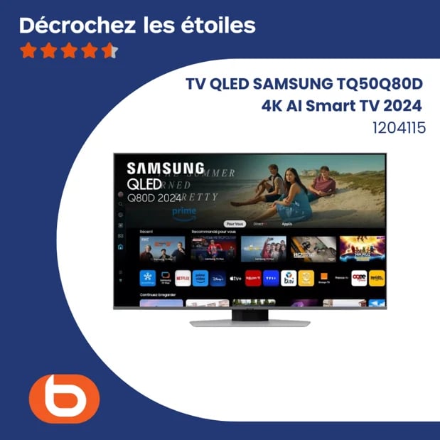 TV QLED SAMSUNG TQ50Q80D 4K AI Smart TV 2024 BOULANGER Perpignan