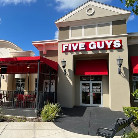 The entrance to the Five Guys at 10700 SR-54, Suite 101, in Trinity, Florida.