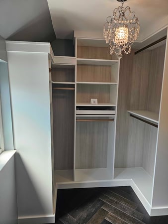 Custom walk in with Backer, and a chandelier