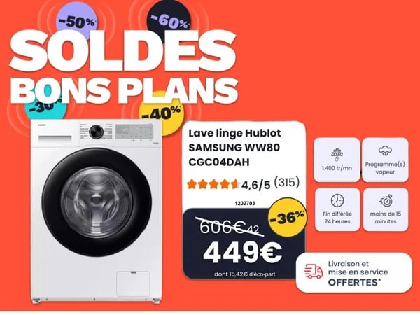 Profitez des SOLDES pour acquérir un lave linge Samsung à Tarbes! Profitez de la livraison OFFERTE pour acquérir votre machine à laver Samsung à Boulanger Tarbes