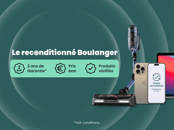 Produits reconditionnés contrôlés, garantie 2 ans, prix réduits.