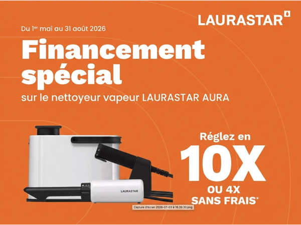Chez Boulanger Chambéry, financez le nettoyeur vapeur Laurastar Aura en 10x ou 4x sans frais.