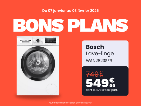 Lave‑linge hublot BOSCH WAN2823SFR – Disponible à Boulanger Cahors Le lave‑linge Bosch WAN2823SFR allie performance, simplicité d’utilisation et efficacité énergétique, pour rendre votre lessive quotidienne plus facile. Disponible dès maintenant chez Boulanger Cahors, il est idéal pour les familles qui veulent un appareil fiable et économique.