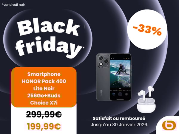 Smartphone HONOR Pack 400 Lite Noir 256Go+Buds Choice X7i chez Boulanger Vitrolles