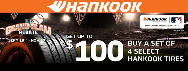 Get up to $100 BACK on rebate when you purchase 4 eligible Hankook Tires at Pomp's Tire Service!

Offer Valid: 9.18.23 - 11.19.23

Cannot be combined with other offers.