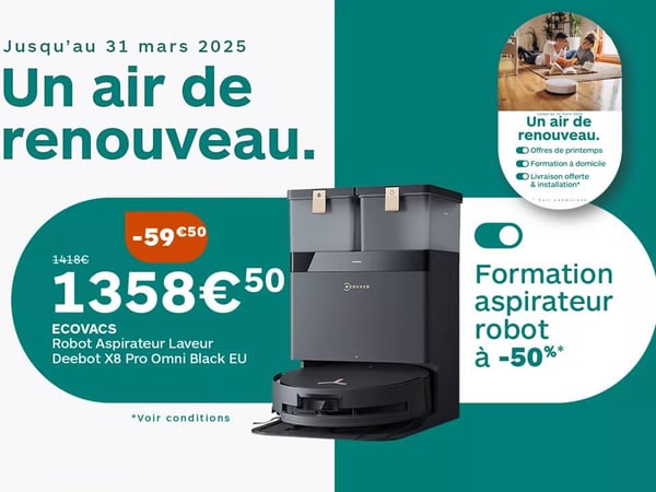 Découvrez le nouvel aspirateur robot laveur Ecovacs à Boulanger Bordeaux Libourne ! Découvrez le robot aspirateur laveur Ecovacs X8 à Boulanger Bordeaux Libourne.