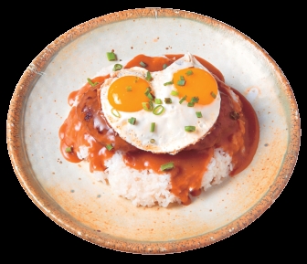 ロコモコ$16.95（プラス$4.45でご飯をフライドライスに変更も可能）