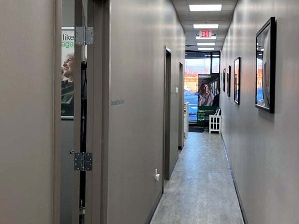 Interior photo of the hallway for AudioNova hearing clinic in Fairview Park, OH
