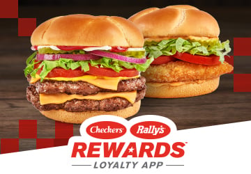 Big Buford and Mother Cruncher with Checkers and Rallys Reward Loyalty App Logo
