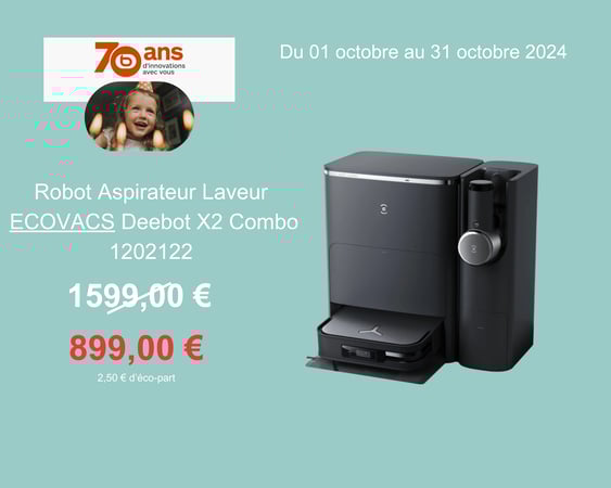 Venez découvrir l'offre exclusive  Robot Aspirateur Laveur ECOVACS Deebot X2 Combo dans votre magasin Boulanger Bordeaux Mérignac