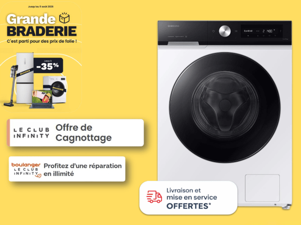 Envie de vous offrir un lave linge Samsung à Niort ? Grande Braderie chez Boulanger Niort : Jusqu'à -35% à ne pas rater !