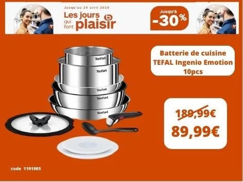 Batterie de cuisine TEFAL Ingenio Emotion 10pcs L897S104 chez BOULANGER Perpignan