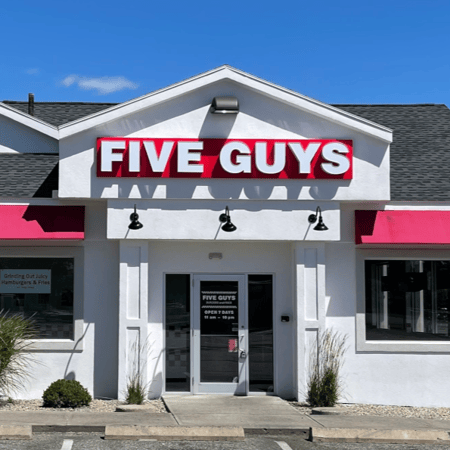 Entrance to the Five Guys at 1268 Riverdale Street in West Springfield, Mass.