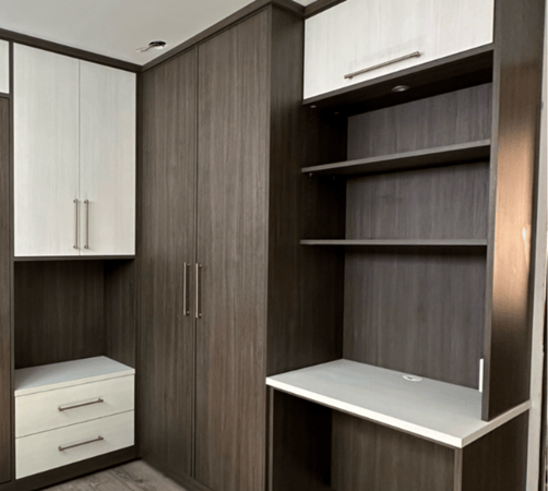 California Closets Nassau County brown and white custom home office custom workspace storage home offices shelf organizer closet organization ideas white closet small closet ideas small walk in