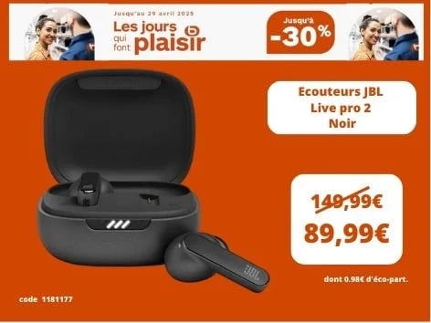 Ecouteurs JBL Live pro 2 Noir  chez BOULANGER Perpignan