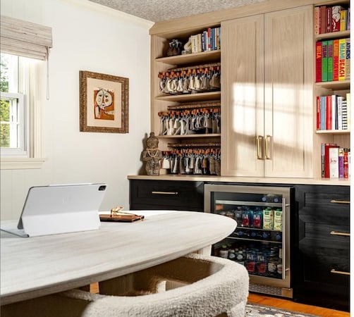 Built-in home office cabinets with shelving and storage solutions for functional workspace organization