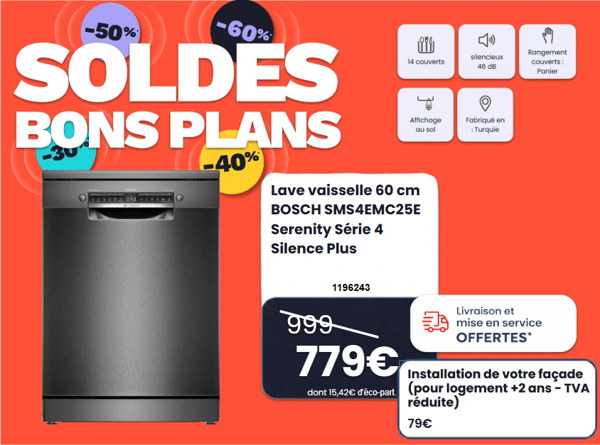 Profitez des SOLDES pour acquérir un lave vaisselle BOSCH à Chasseneuil ! Profitez de la livraison OFFERTE pour acquérir votre machine à Lave vaisselle BOSCH