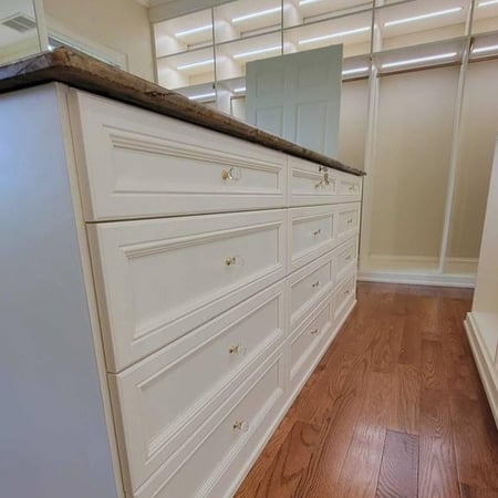 Greensboro - Custom closets - Walk-in closet with a center island filled with drawers