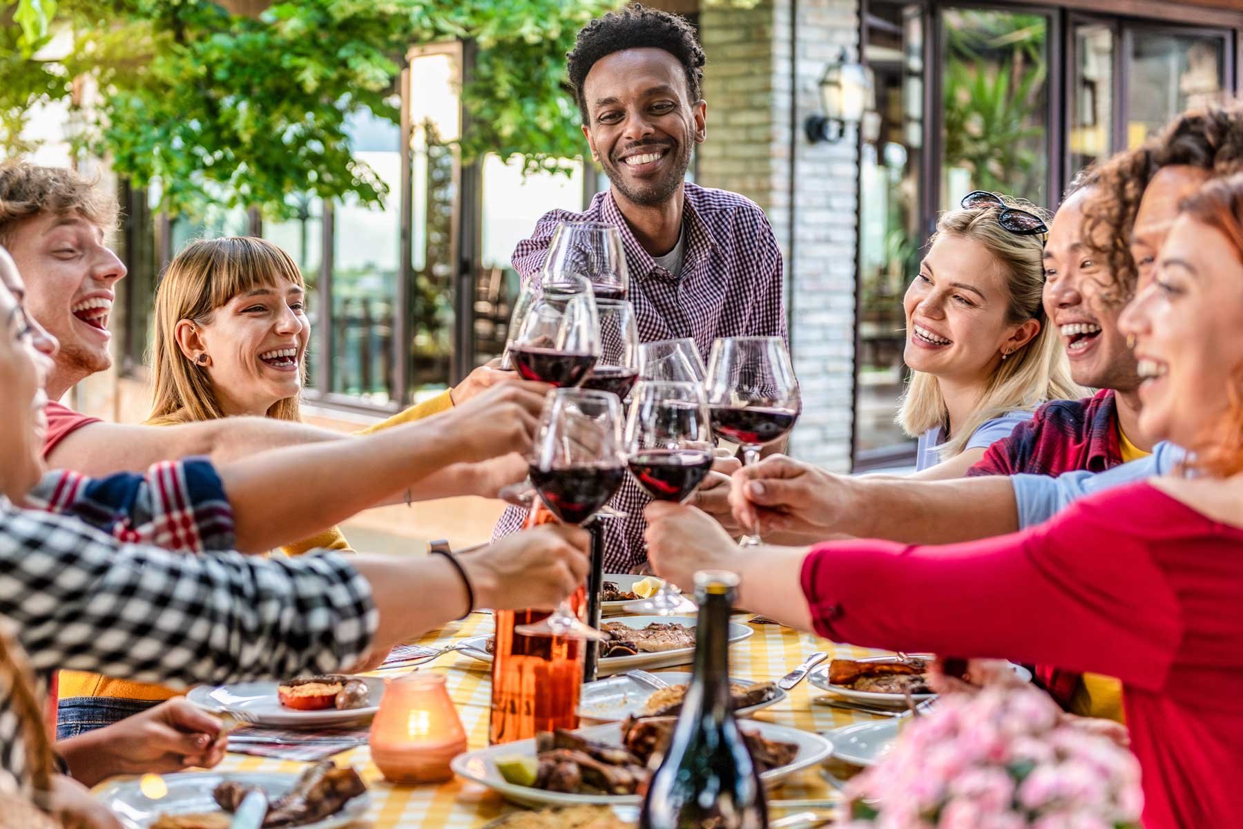 friends drinking wine together