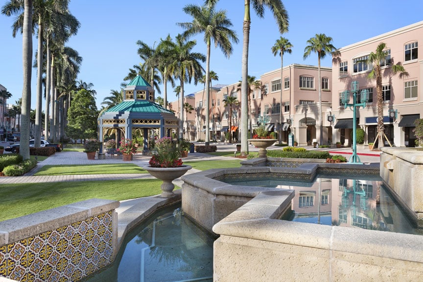 Mizner Park Fountain Nighttime Downtown Boca