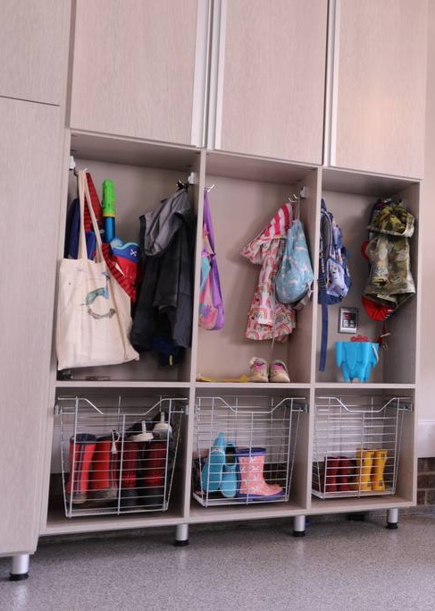 Garage organizers - shelves and wall-mounted hooks