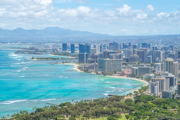 Aerial view of honolulu in Oahu