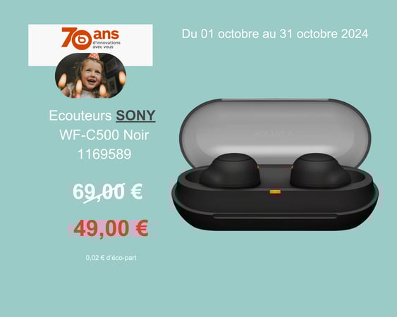 Venez découvrir l'offre exclusive Ecouteurs SONY WF-C500 Noir dans votre magasin Boulanger Bordeaux Mérignac