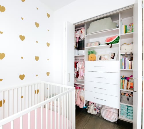 custom system in nursery reach in closet by California Closets Vancouver, British Columbia.