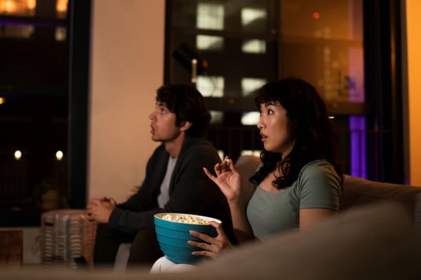 Couple having a Steaming TV Movie Night in Indianola