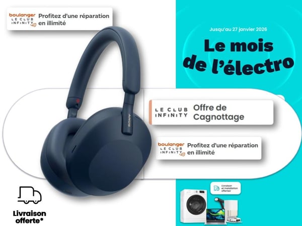 asque sony wh-1000xm5 réduction de bruit active bluetooth sans fil bleu nuit audio haute résolution voyage télétravail mois de l'électro boulanger toulouse colomiers