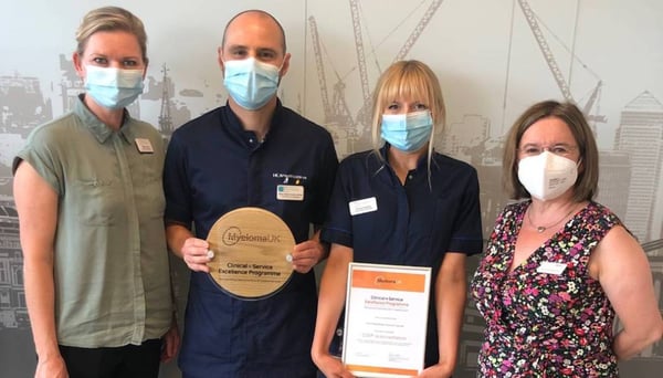 Myeloma team with cancer award from Myeloma UK Clinical Service Excellence Programme