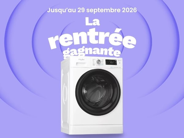 Visuel La Rentrée Gagnante avec un lave-linge, pour découvrir les lave-linge et sèche-linge chez Boulanger Nîmes jusqu’au 29 septembre 2026.