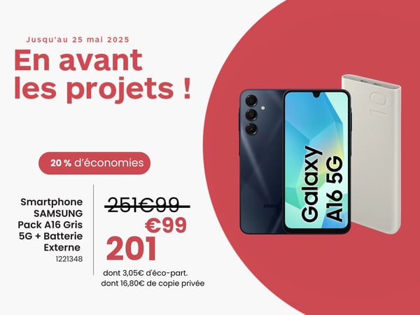 Smartphone SAMSUNG Pack A16 Gris 5G + Batterie Externe