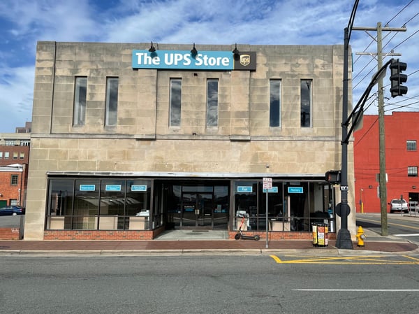 Storefront of The UPS Store in downtown Winston-Salem, NC